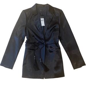 BCBG Black Satin Blazer with Cord Belt - Size S